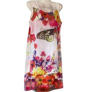 Topia Sheer Floral Tank Tunic with Elongated Slits Chiffon with Butterfly Fairy